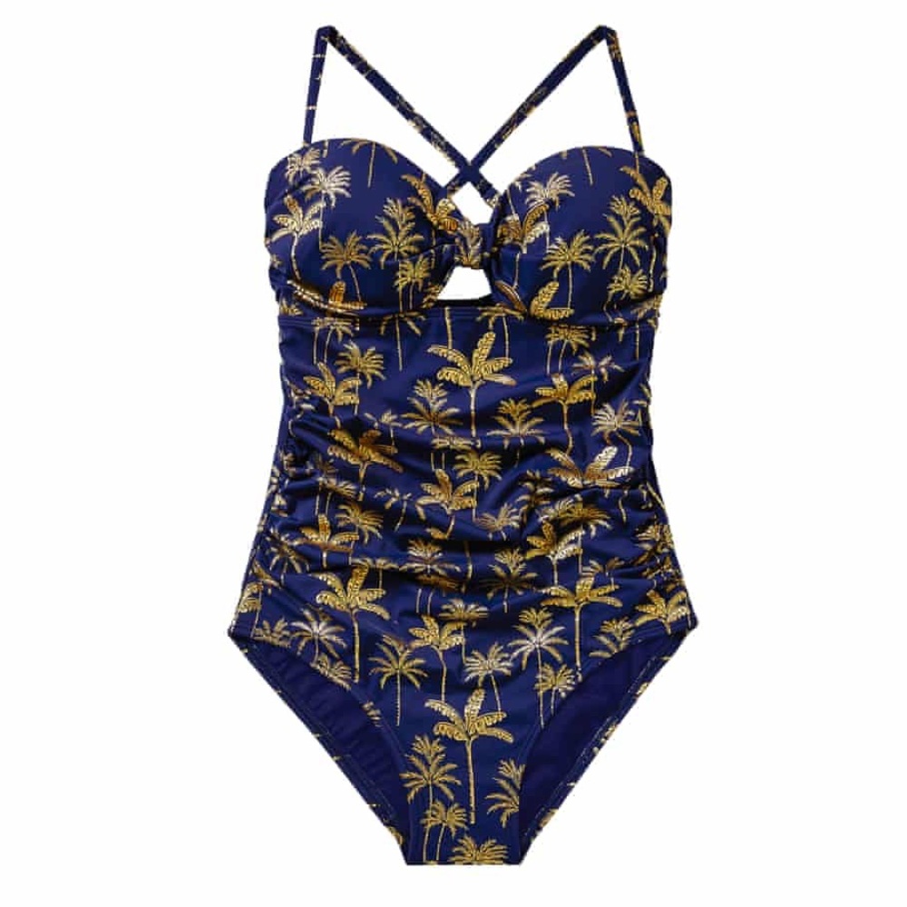Boden Navy and Gold Palm Print One Piece Swimsuit